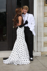 Charming Black Tops Polka Dots Mermaid Formal Prom Dresses With Lace 18th Birthday Outfits AB2311