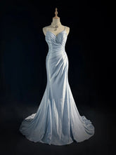 Modest Prom Dresses Mermaid Spaghetti Strap Light Sky Blue With Applique Formal Outfits N3690