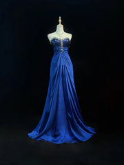 Vintage Prom Dresses 1960s Mermaid Sweetheart Royal Blue Chiffon With Beaded Long Prom Gown N3115