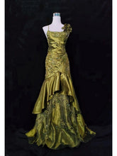 Vintage Classy Prom Dresses Mermaid Spaghetti Strap Olive Green Satin With Lace Beading Evening Long Dress N3294