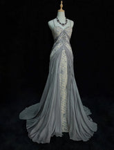 Vintage Prom Dresses Inspo Mermaid Spaghetti Strap Grey Lace 90s With Lace Sequined Formal Gowns N3348