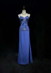 Vintage Prom Dresses 1960s Mermaid Spaghetti Strap Royal Blue With Beaded Cape Long Prom Gown N3118