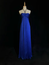 Vintage Prom Dresses A line Halter Royal Blue Chiffon With Beaded 90s Long Formal Gown N2903