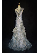 Vintage Prom Dresses 80s Mermaid One Shoulder Grey Sleeveless With Beading Semi Formal Evening Outfits N3613
