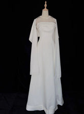Modest Prom Dresses Inspo A line Spaghetti Strap White Satin With Cape For Women Formal Dress N3222