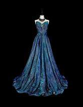 Vintage Ball Gown Sweetheart Navy Blue 70s Sequins Long Prom Gown Party Wear Dresses N1832