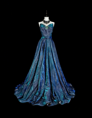 Vintage Ball Gown Sweetheart Navy Blue 70s Sequins Long Prom Gown Party Wear Dresses N1832
