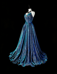 Vintage Ball Gown Sweetheart Navy Blue 70s Sequins Long Prom Gown Party Wear Dresses N1832