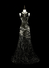Vintage 1960s Boat Neck Sleeveless Satin Pleated Mermaid Long Prom Dresses N1574
