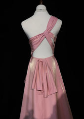 Vintage Prom Dresses 1960s A Line One Shoulder Pink High Low Satin Prom Gown N3101