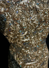 Vintage Prom Dresses 1960s Mermaid Strapless Gold Lace Long Prom Gown N3103