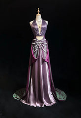 Glamour Prom Dresses Mermaid Halter Grape With Pearls Formal Evening Outfits N3851