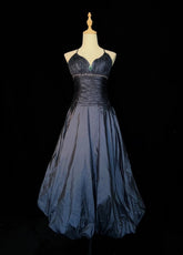 Timeless Prom Dresses Ball Gown Halter Navy Blue Taffeta With Beading Cape Evening Outfits N3287