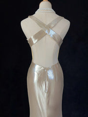 Simple Prom Dresses Mermaid V Neck Gold Sleeveless With Slit Ruffled Formal Evening Dress N3822