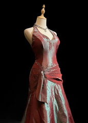 Vintage Prom Dresses 1980s Ball Gown Halter Floor Lenngth Satin With Pleated Beading Evening Outfits N3126
