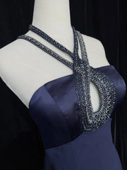 Modest Prom Dresses Inspo Mermaid 90s Halter Neck Navy Blue With Beads For Women Formal Dress N3281