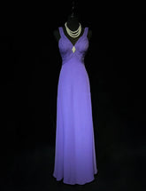Vintage Prom Dresses A line V Neckline Purple Chiffon 80s Long Formal Evening Outfits N3887