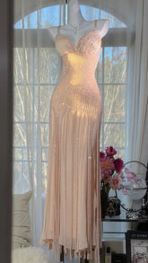 Modest Prom Dresses Mermaid Spaghetti Strap Blush Pink Chiffon With Beading Floor Length Evening Outfits N3531