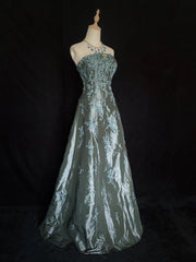 Princess Prom Dresses Ball Gown Strapless Green Embroidery Evening Long Evening Dress N3289