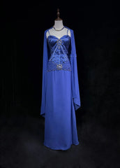 Vintage Prom Dresses 1960s Mermaid Spaghetti Strap Royal Blue With Beaded Cape Long Prom Gown N3118