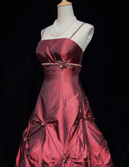 Modest Prom Dresses Ball Gown Spaghetti Strap Burgundy Satin Sweet 16 Dress Formal Evening Outfits N3614
