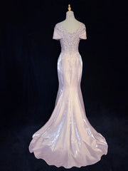 Vintage Prom Dresses Inspo Mermaid Off The Shoulder Pink Satin 80s With Lace Formal Gowns N3374