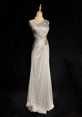 Beautiful Prom Dresses A line One Shoulder Silver Grey Long Formal Evening Outfits N3663