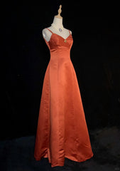 Modest Prom Dresses A line Spaghetti Strap Orange With Beading Long Evening Outfits N3445
