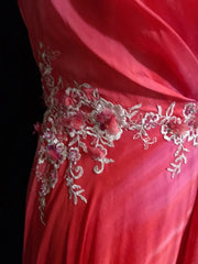 Vintage Prom Dresses A Line Halter Hot Pink Chiffon With Applique Formal Evening Outfits N3855