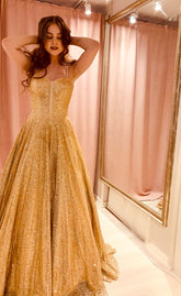 Sparkly Ball Gown Prom Dresses For Women Spaghetti Straps Gold Sequin Party Gown Birthday Gowns N1663