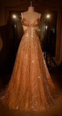 Glitter Ball Gown Spaghetti Strap Sequin Gold Sleeveless Formal For Women Girls Teens Prom Dresses N2271
