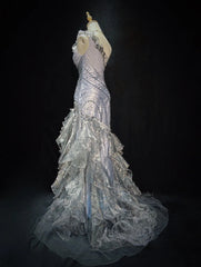 Vintage Prom Dresses 80s Mermaid One Shoulder Grey Sleeveless With Beading Semi Formal Evening Outfits N3613