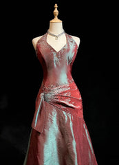 Vintage Prom Dresses 1980s Ball Gown Halter Floor Lenngth Satin With Pleated Beading Evening Outfits N3126