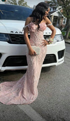Modest Mermaid Prom Dresses For Women Pink Sequins For Women Black Girls Party Gown N1570