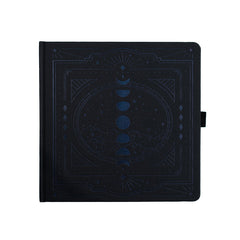 Black notebook with celestial design on a white background