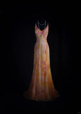 Vintage Prom Dresses 90s Formal Mermaid Spaghetti Straps Floral Orange With Beadings Long Party Gowns Prom Dresses AS039