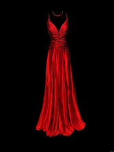 Retro 60s A Line Spaghetti Strap Red Satin With Beads Sleeveless Long Prom Dresses High School Senior Graduation Dance Party Outfits AS045