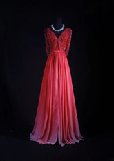 Vintage A line V Neck Chiffon Multi Ombre Pink Colors Party Dress With Beads 1950s Retro Classy Birthday Dinner Long Prom Dresses AS073