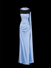 Classy Sheath Spaghetti Strap Light Sky Blue Satin Formal Style Impress Long Prom Dresses Party Gowns SA095
