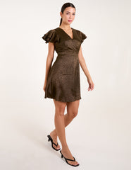 Leopard Jacquard Frill Sleeve Dress