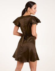 Leopard Jacquard Frill Sleeve Dress