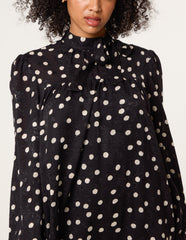 Polka Dot Tie Neck Smock Dress