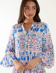 Pin Tuck Tiered Abstract Smock Dress