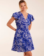 Frill Sleeve Wrap Belted Mini Dress
