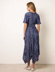 Shirred Waist Hanky Hem Paisley Print Dress