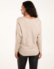 Foil Leaf Print Round Neck Jumper