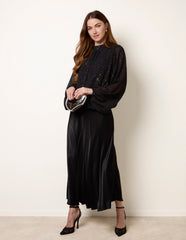 Metallic Sparkle Chiffon High Neck Puffball Top