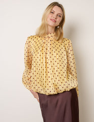 Polka Dot Cowl Neck Puffball Blouse