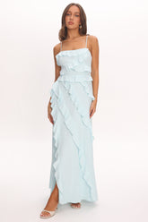 Arrabel Ruffle Split Maxi Dress Blue