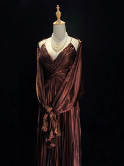 Trendy Prom Dresses Inspiration Mermaid Spaghetti Strap Chocolate Gala Satin Backless With Cape Formal Gowns N3189